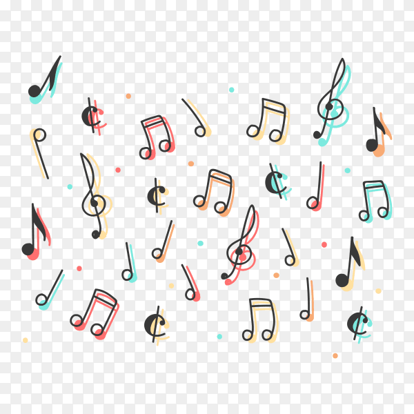 Pack of colored musical notes on transparent background PNG