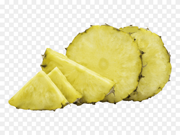 Pineapple in a piece round shape with peel on white isolated on transparent background PNG