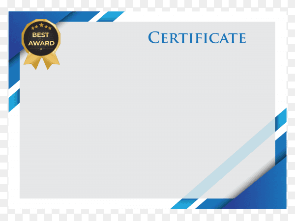 Professional blue business certificate on transparent background PNG