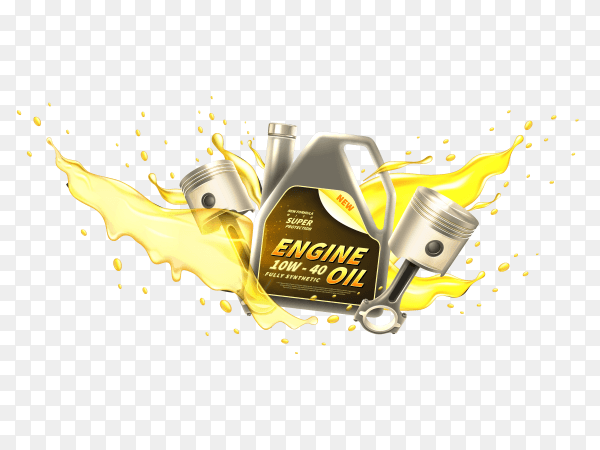 Realistic Engine oil car ad on transparent background PNG
