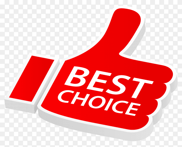 Red best choice with thumbs up on transparent background PNG