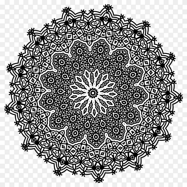 Round ornament outline mandala on transparent background PNG