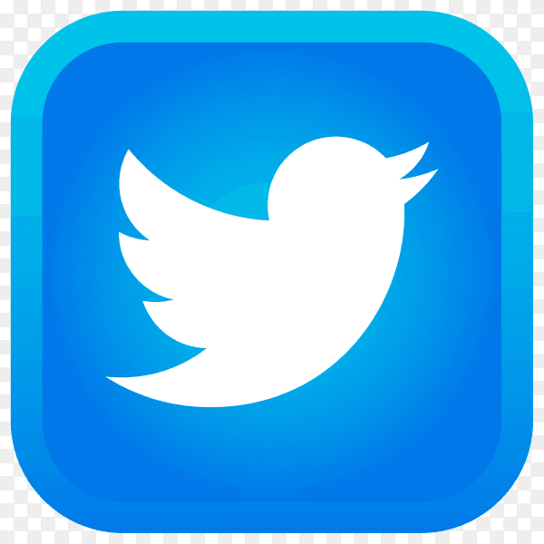 Shiny square Twitter icon with gradient effect on transparent background PNG
