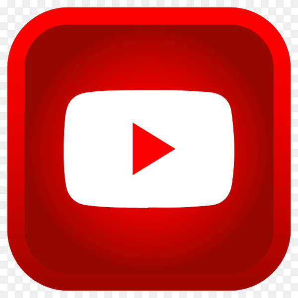 Shiny square YouTube icon with gradient effect on transparent background PNG