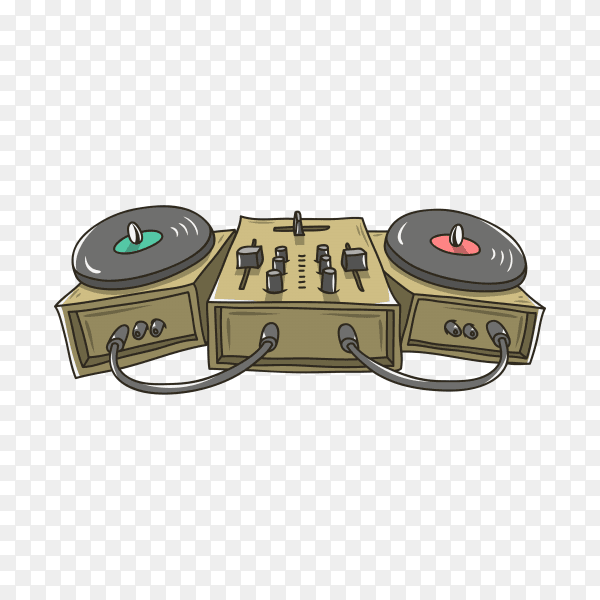 Sound mixer and turntables cartoon illustration on transparent background PNG