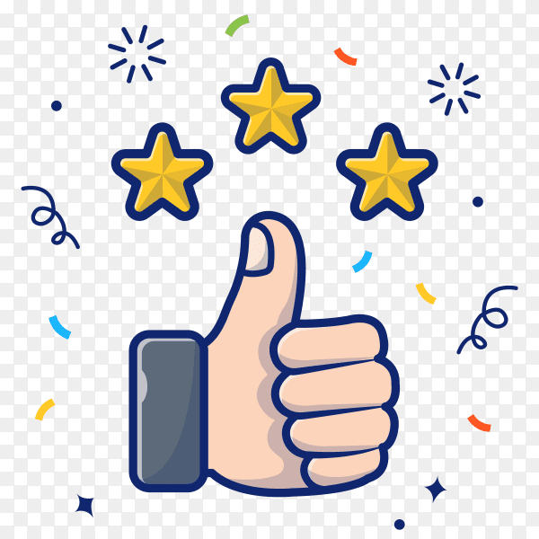 Thumbs up with golden stars illustration on transparent background PNG