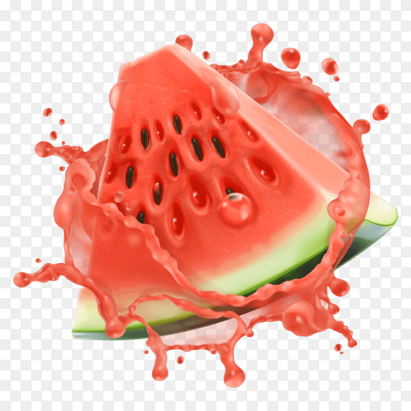 Watermelon with juice splash on transparent background PNG