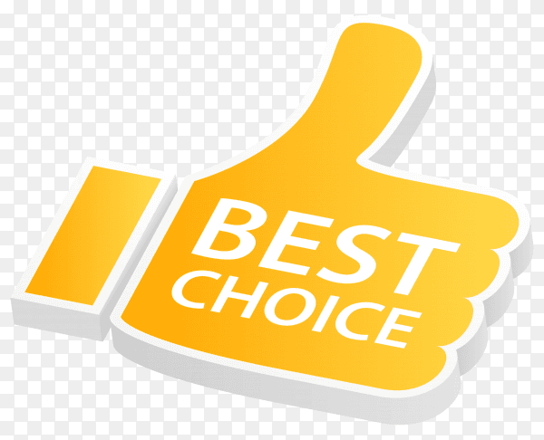 Yellow best choice with thumbs up on transparent background PNG