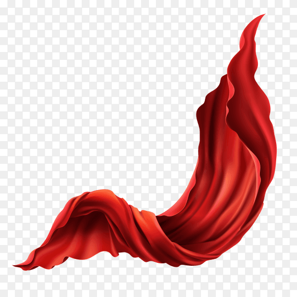 3d realistic flying red fabric. flowing satin cloth isolated on transparent background PNG