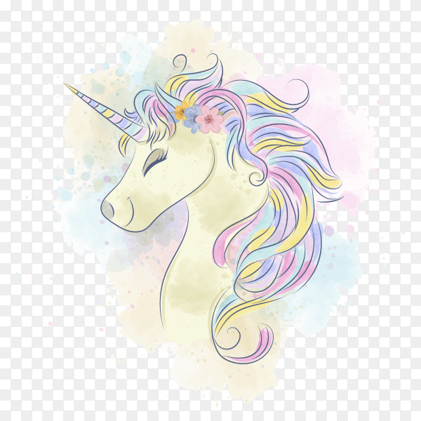 Beautiful watercolor unicorn on transparent background PNG