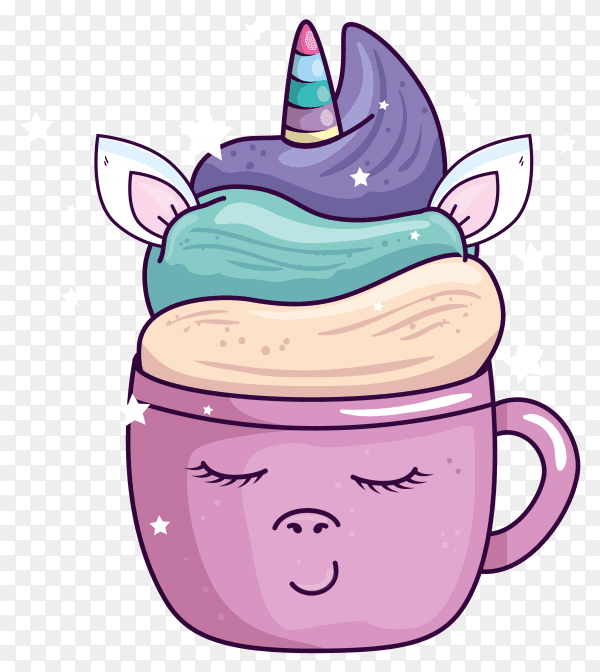 Cute cup unicorn with stars decoration kawaii design on transparent background PNG