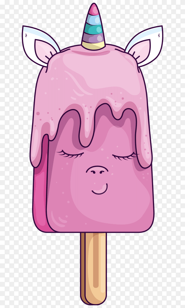Cute delicious unicorn ice cream with kawaii style on transparent background PNG