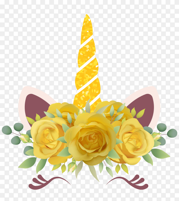 Cute unicorn design with flowers on transparent background PNG