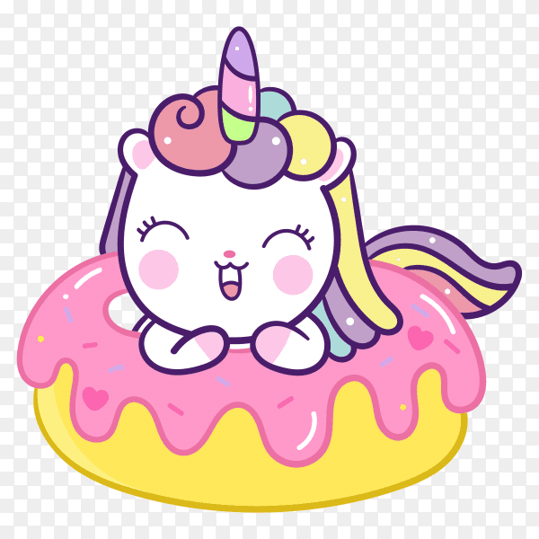 Cute unicorn with donut cartoon on transparent background PNG