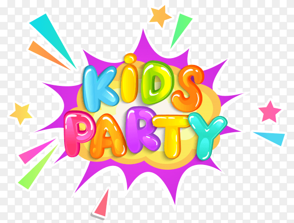 Kids party banner with rainbow on transparent background PNG