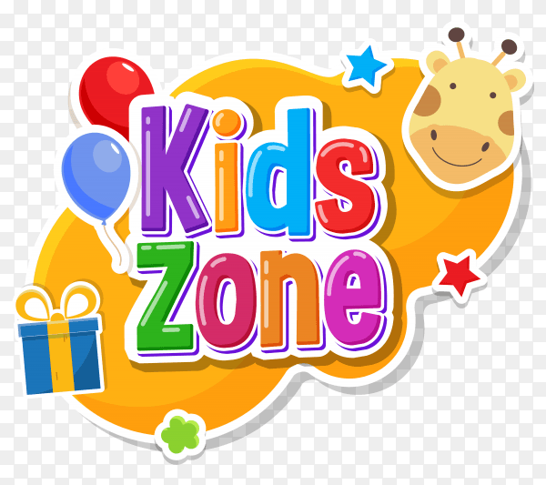 Kids zone label text sticker childish badge on transparent background PNG