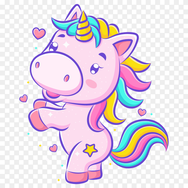 Little cute unicorn dance and smile on transparent background PNG