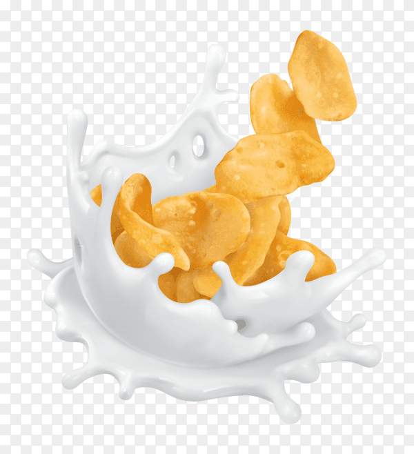 Milk splash and corn flakes on transparent background PNG