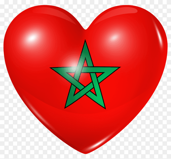 Morocco flag in heart shape on transparent background PNG