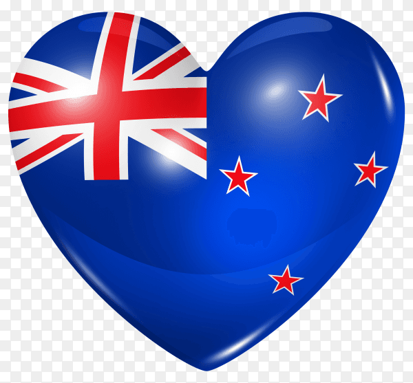 New Zealand flag in heart shape on transparent background PNG