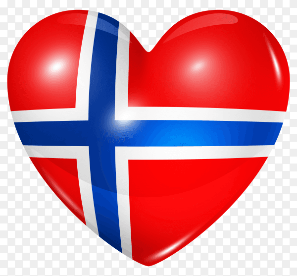 Norway flag in heart shape on transparent background PNG