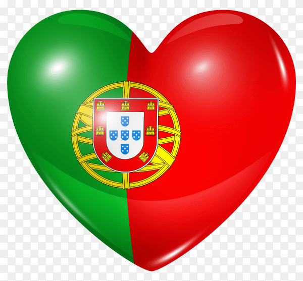 Portugal flag in heart shape on transparent background PNG