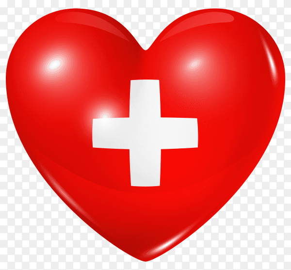 Switzerland flag in heart shape on transparent background PNG