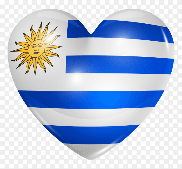 Uruguay flag in heart shape on transparent background PNG