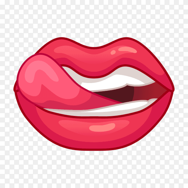 Female mouth with red lips and tongue on transparent background PNG