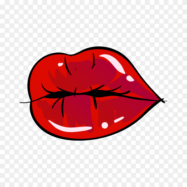 Flat design of female red lips on transparent background PNG