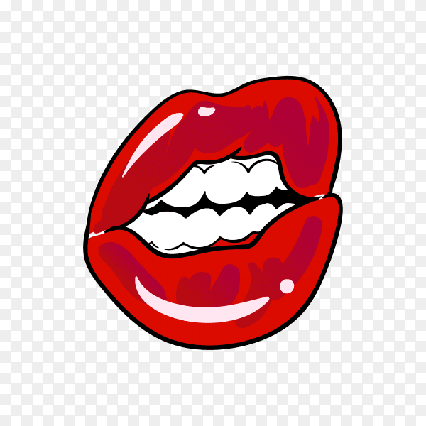 Flat design of female red lips premium vector PNG