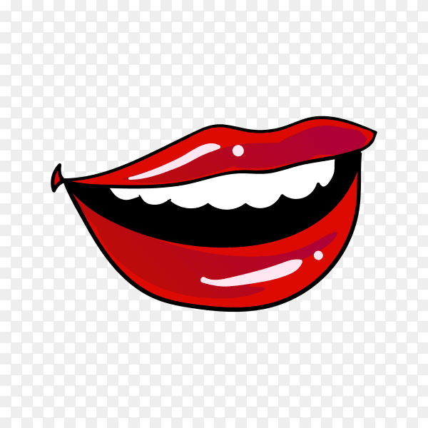 Illustration of female red lips on transparent background PNG