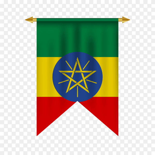 3D realistic pennant with flag of Ethiopia on transparent PNG