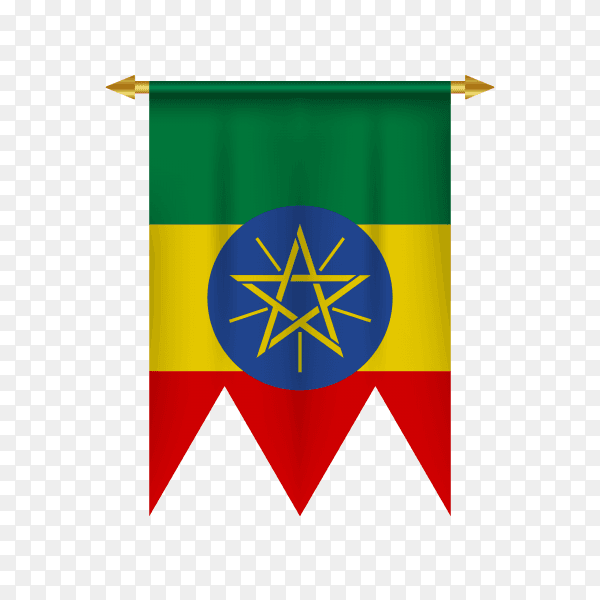 3D realistic pennant with flag of Ethiopia on transparent background PNG