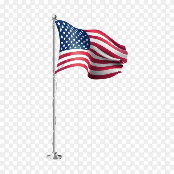 3d realistic flags of united states of america on steel pole on transparent background PNG