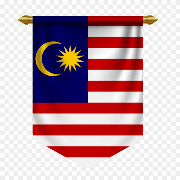3d realistic pennant with flag of Malaysia on transparent background PNG