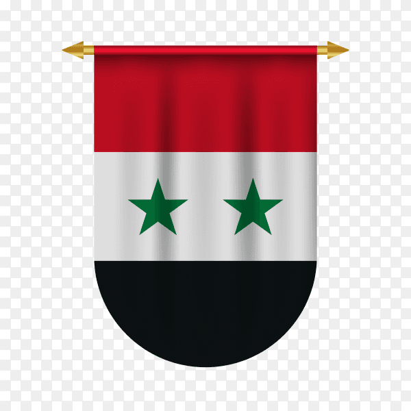 3d realistic pennant with flag of Syria on transparent background PNG