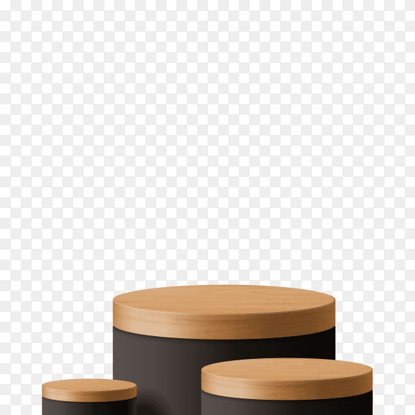 Abstract Cylinder wood and black podium on transparent background PNG