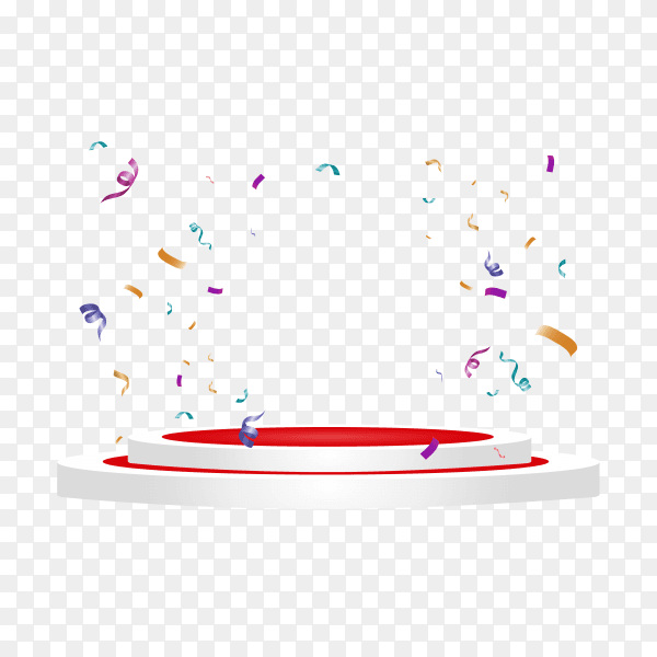 Abstract podium with Lots of colorful tiny confetti and ribbons on transparent background PNG