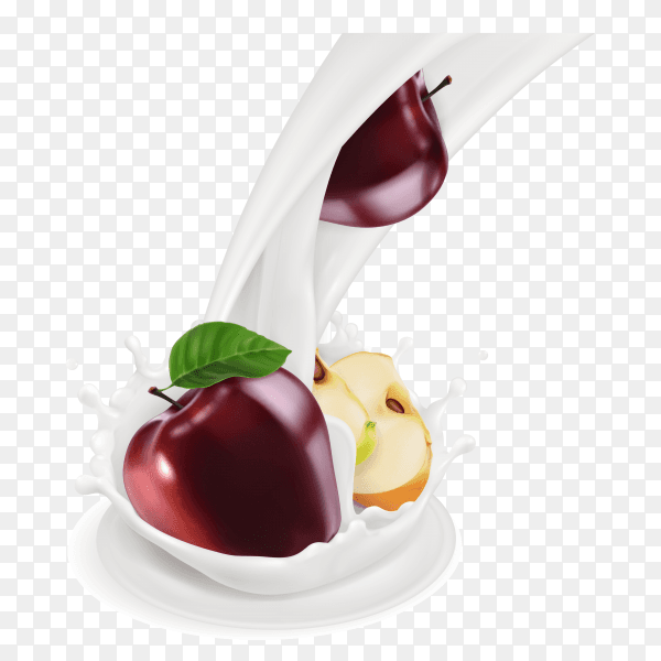 Apple splashing milk on transparent background PNG