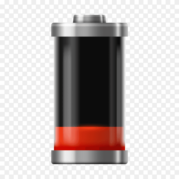 Battery charge icon with Low recharge sign for mobile phone on transparent background PNG