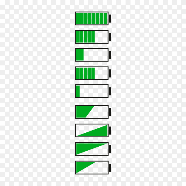 Battery charge indicator icons on transparent background PNG