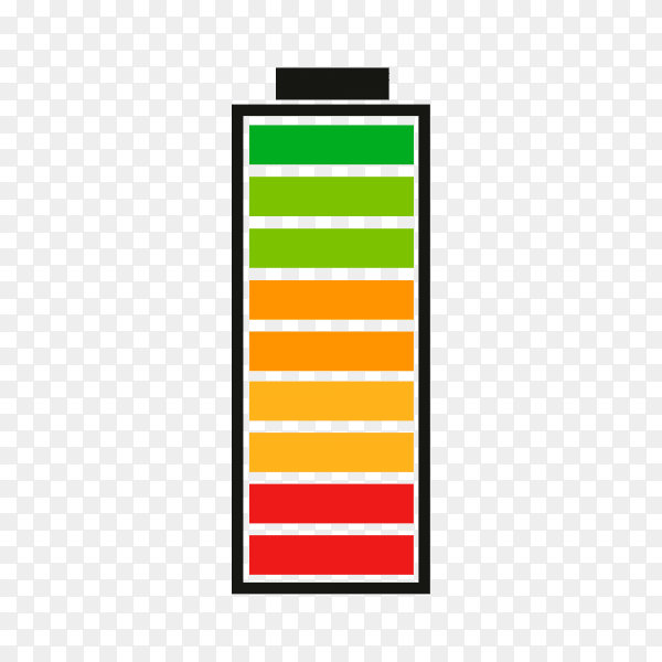 Battery charge indicator with high energy level isolated on transparent background PNG