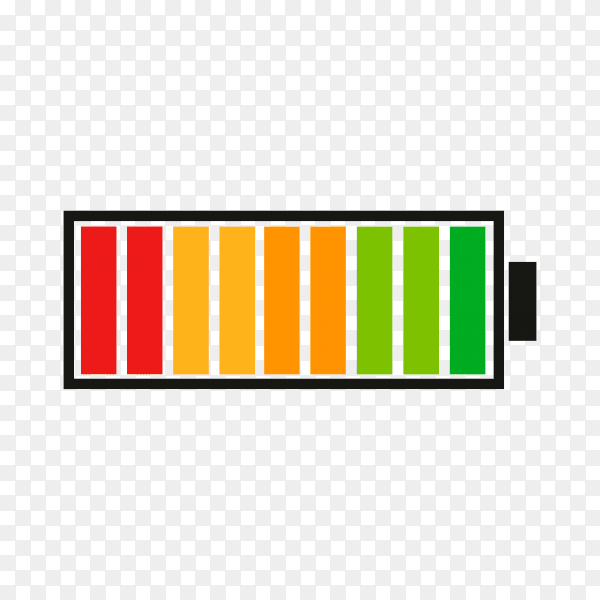 Battery charge indicator with high energy level on transparent background PNG