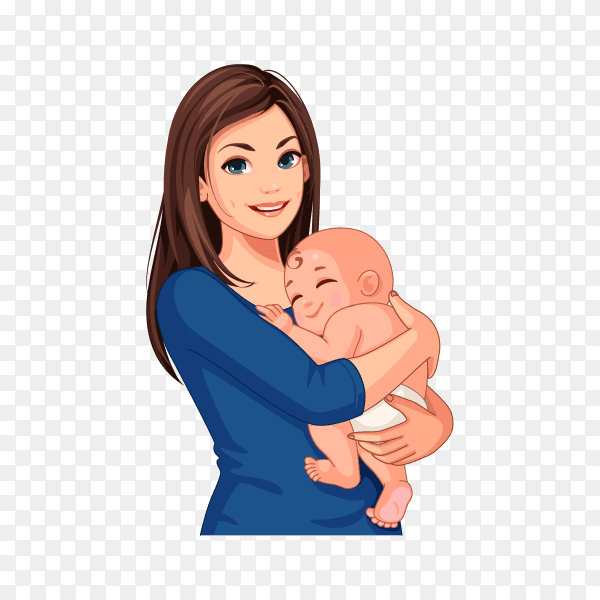 Beautiful mother with her cute little baby on transparent background PNG