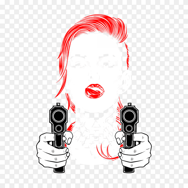 Beautiful woman holding a gun illustration on transparent background PNG
