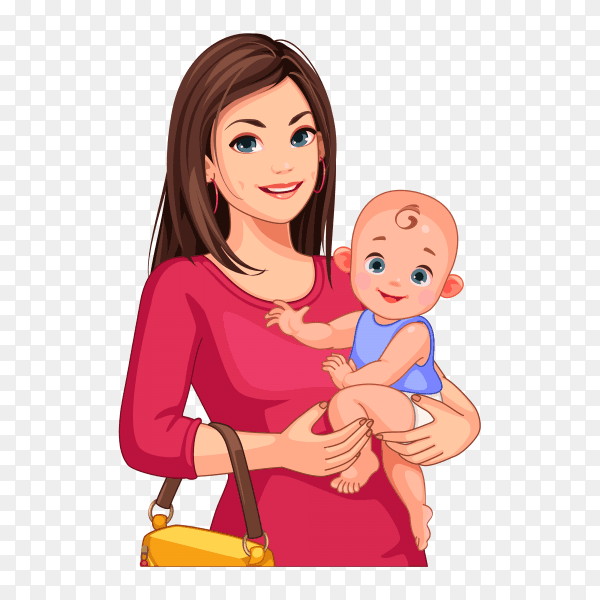 Beautiful young mother and baby on transparent background PNG
