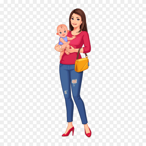 Beautiful young mother and baby premium vector PNG