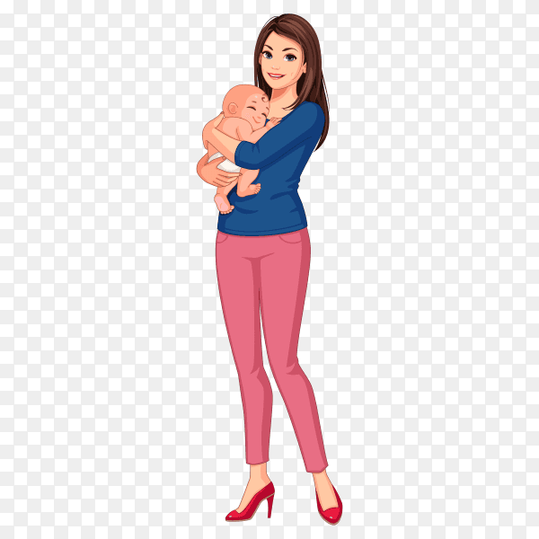 Beautiful young woman and her cute baby on transparent background PNG