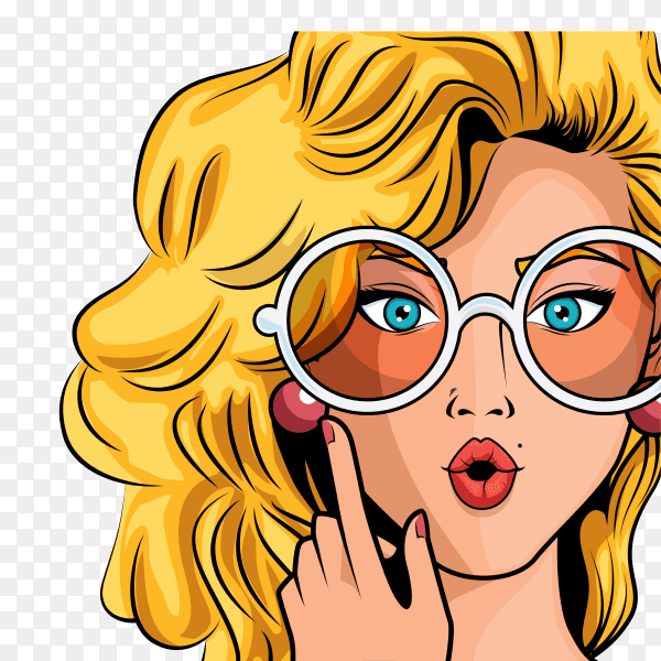 Blonde woman comic like pop art on transparent background PNG
